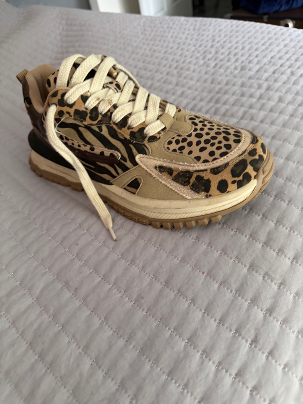Leopard-Print Platform Athletic Sneaker - Beige